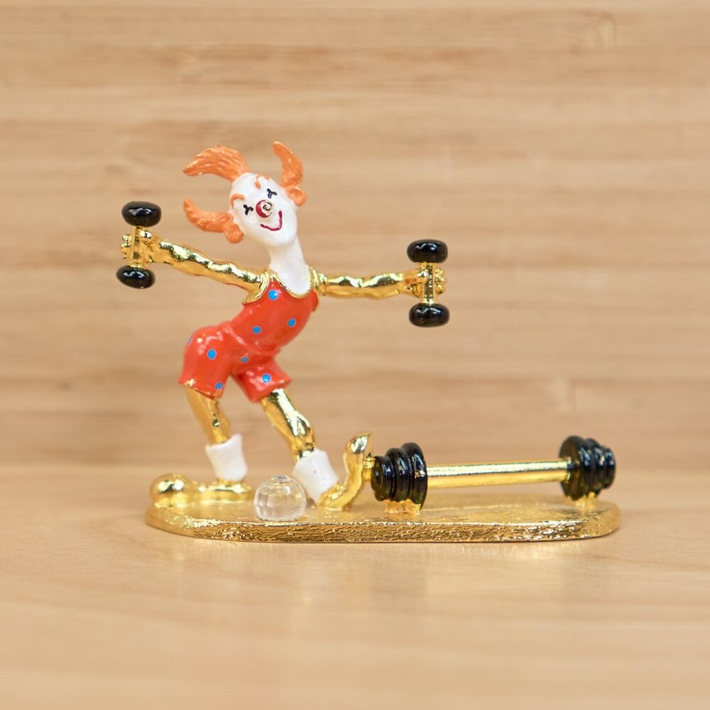 Spoontiques Clown Weightlifter Pewter Gold Plated Figurine Crystal K1482